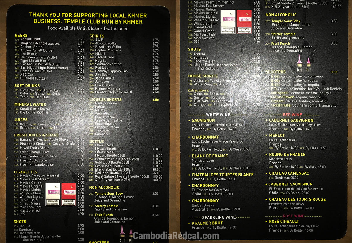 Siem Reap Night Club Prices