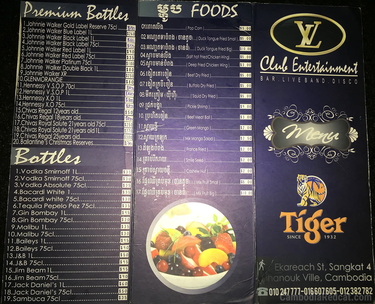 Sihanoukville Night Club Drink Prices