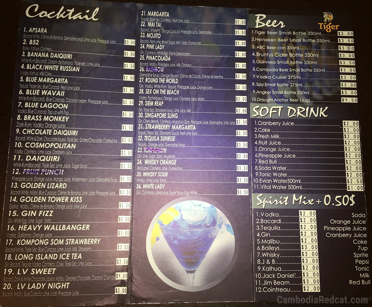 Sihanoukville Night Club Drink Prices 2